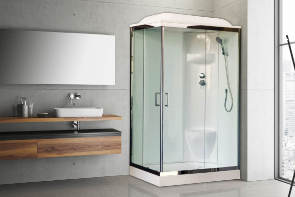 Гидромассажный бокс Royal Bath 120х80х217, белое/прозрачное стекло, хромированный профиль, правая, R