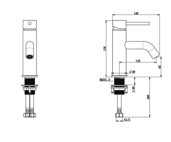 Смеситель на раковину Bronze De Luxe SCANDI матовый черный 1451B
