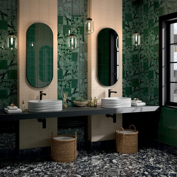 Декор Kerama Marazzi Сантана 1 структура зеленый темный глянц 15х15, SFB001