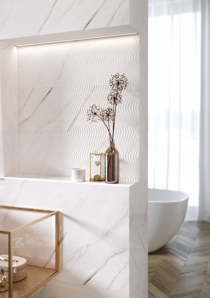 Керамическая плитка настенная Meissen Keramik Carrara Chic  белый рельеф 29x89 CCH-WTA052