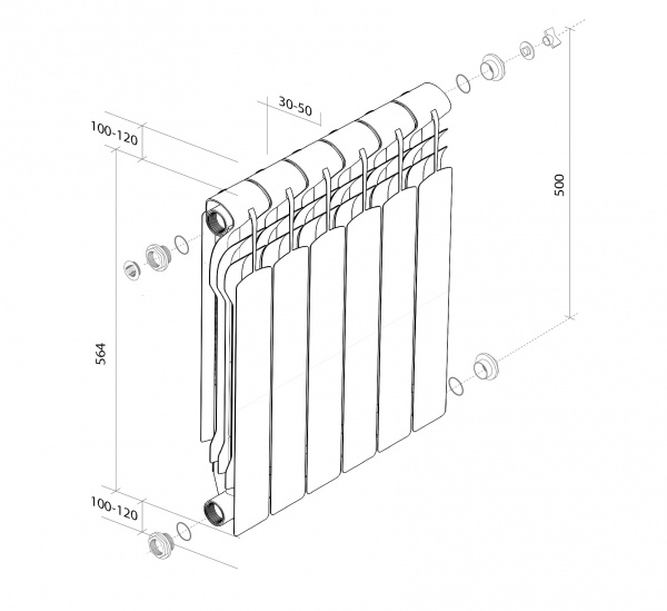 Радиатор биметаллический Royal Thermo Revolution Bimetall 500 2.0 – 10 секций, белый, RTRB250010