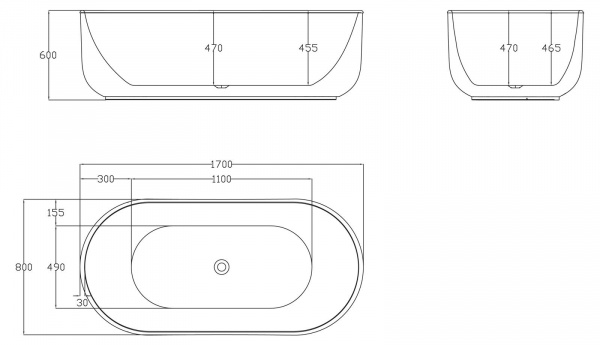 Ванна акриловая BelBagno 170*80 см, белая, BB401-1700-800